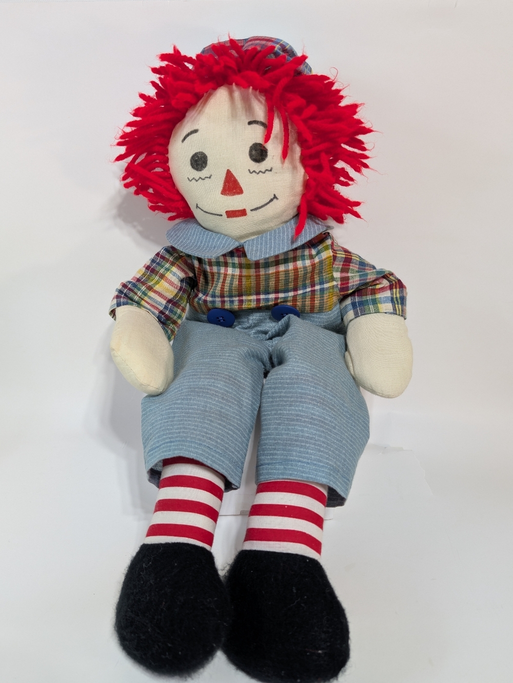 Raggedy Andy Doll Large 23 inches Homemade Cloth I Love You On Chest Vintage 80s